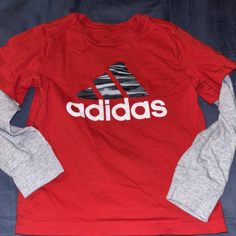 Adidas Little Boys, Red, Gray And White‎ Long Sleeve Shirt Size 4 Crewneck